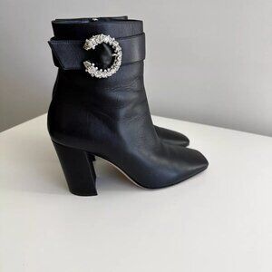 JIMMY CHOO Black Leather Boots | Designer Crystal Ankle Boots Size US 8